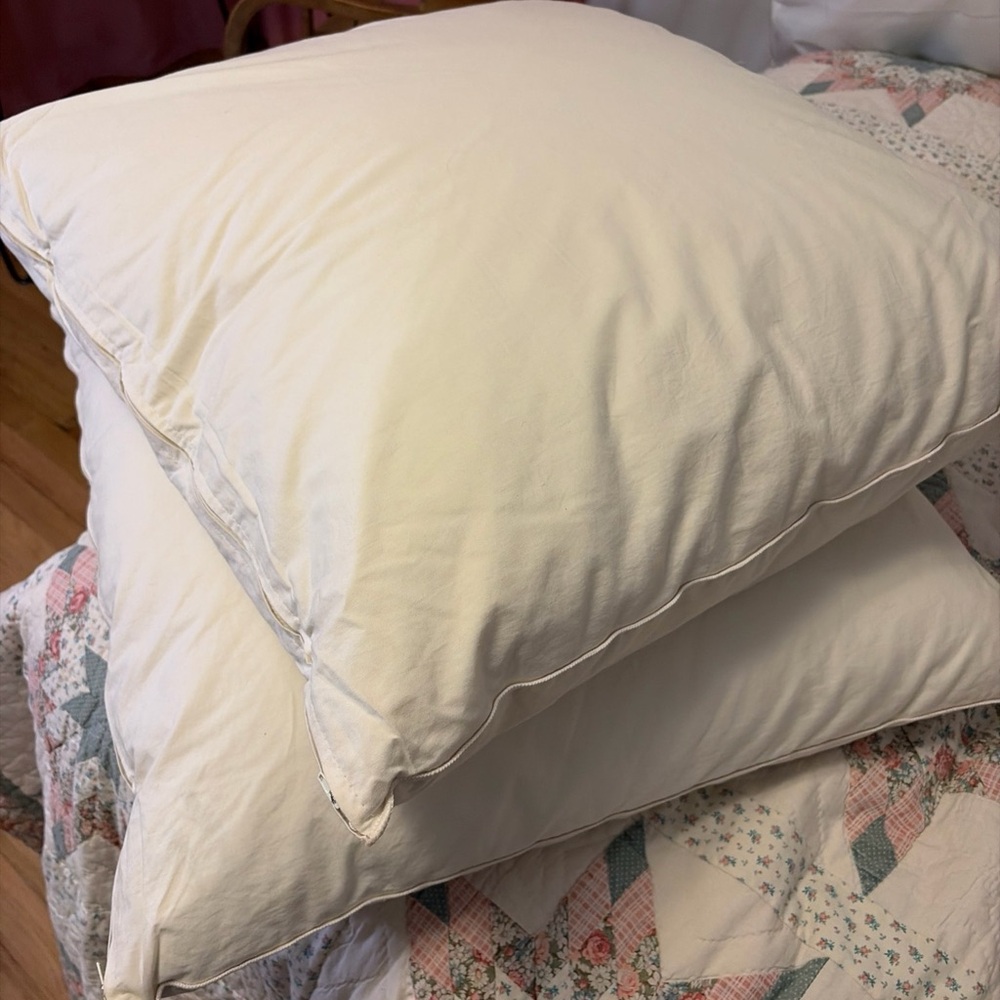 Set of 2 heavy Hollander goose feather pillow inserts 26x26 cotton covers USA - Picture 2 of 4